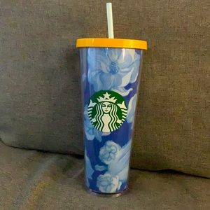 VENTI STARBUCKS TUMBLER-BLUE FLORAL W/ YELLOW LID